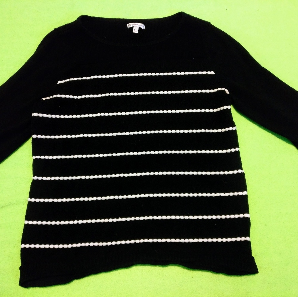 Black with white stripes large sweater
